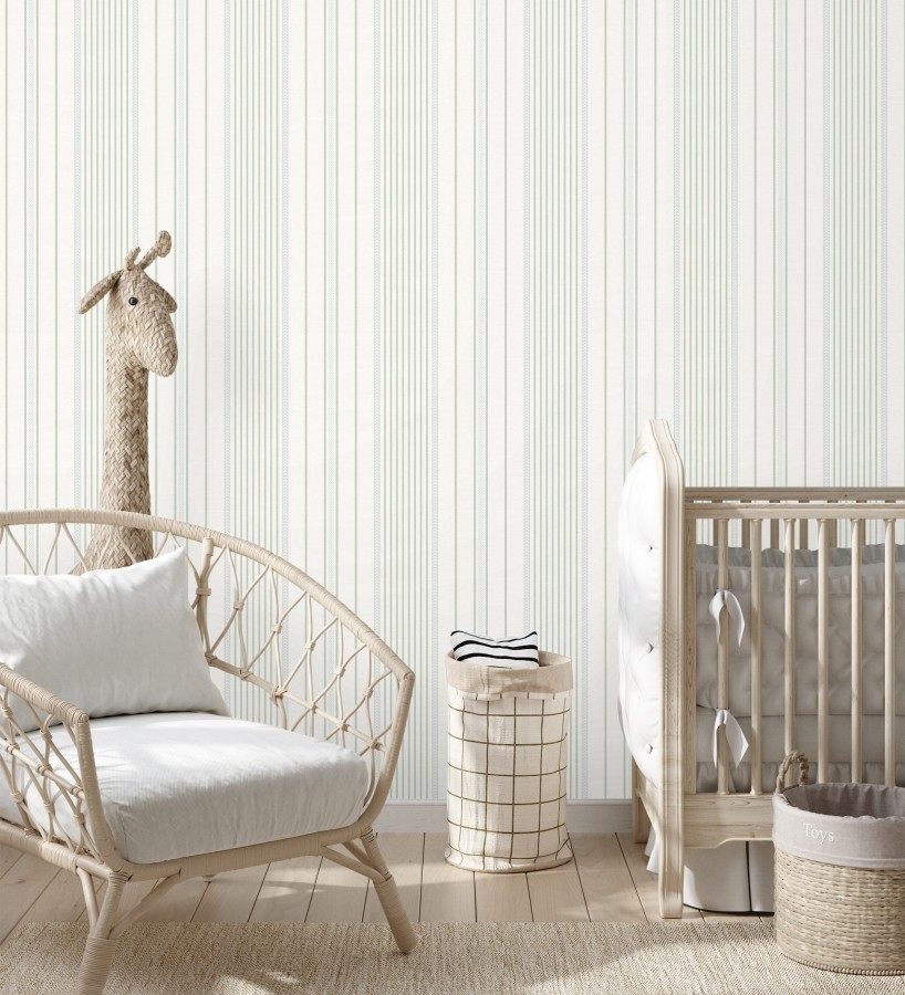 Papel pintado rayas de sastre tonos verdes y textura textil  Victoria Regal 683945