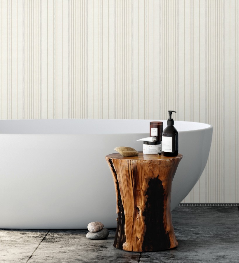 Papel pintado rayas de sastre tonos beige y textura textil  Victoria Regal 683947
