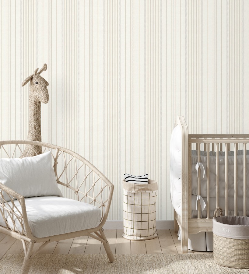Papel pintado rayas de sastre tonos beige y textura textil  Victoria Regal 683947