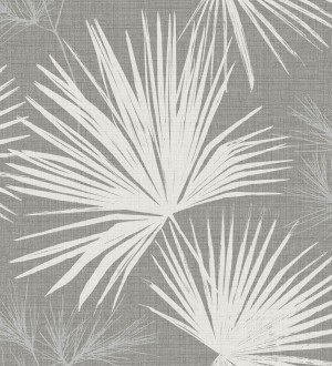 Papel pintado abanico de hojas finas fondo gris Sloane Leafy 683948