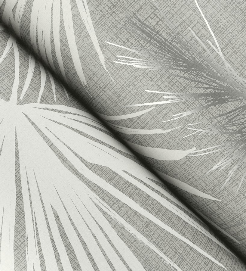 Papel pintado abanico de hojas finas fondo gris  Sloane Leafy 683948