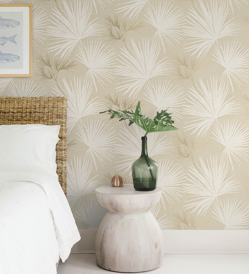 Papel pintado abanico de hojas finas fondo ocre  Sloane Leafy 683949