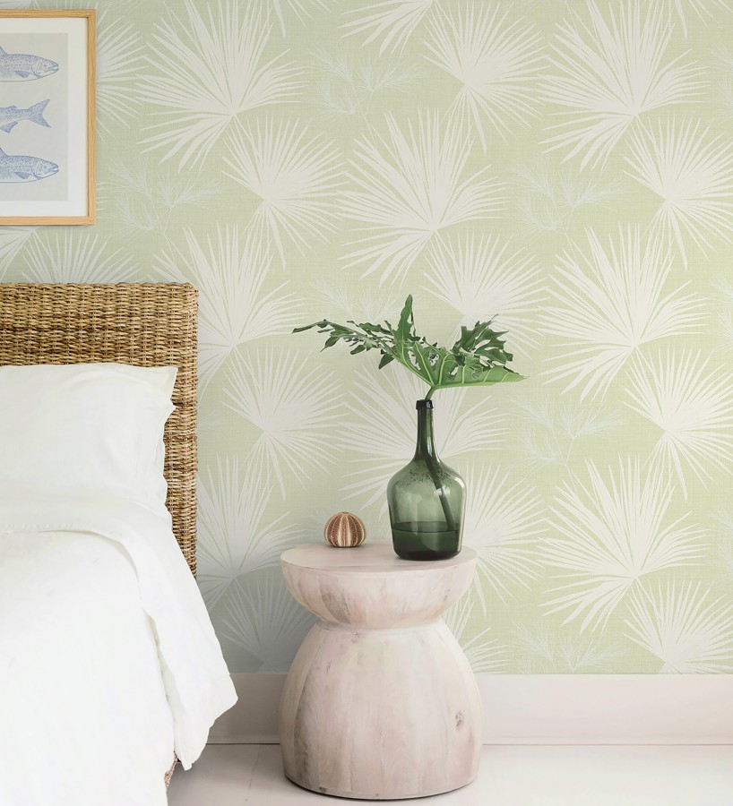 Papel pintado abanico de hojas finas fondo verde  Sloane Leafy 683950