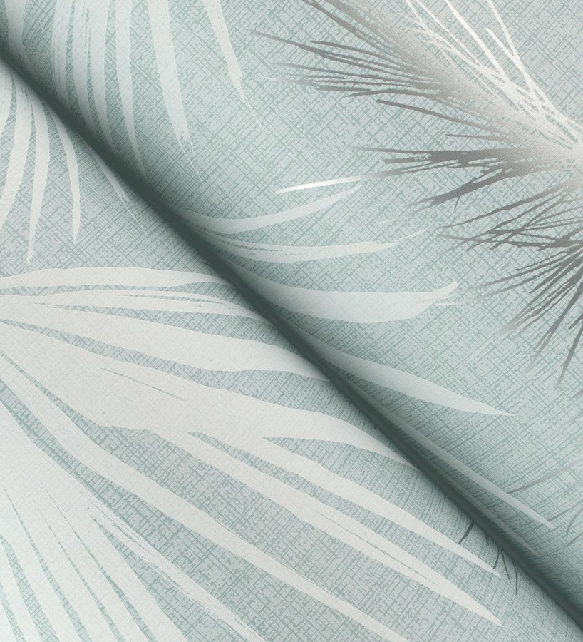 Papel pintado abanico de hojas finas fondo azul  Sloane Leafy 683951