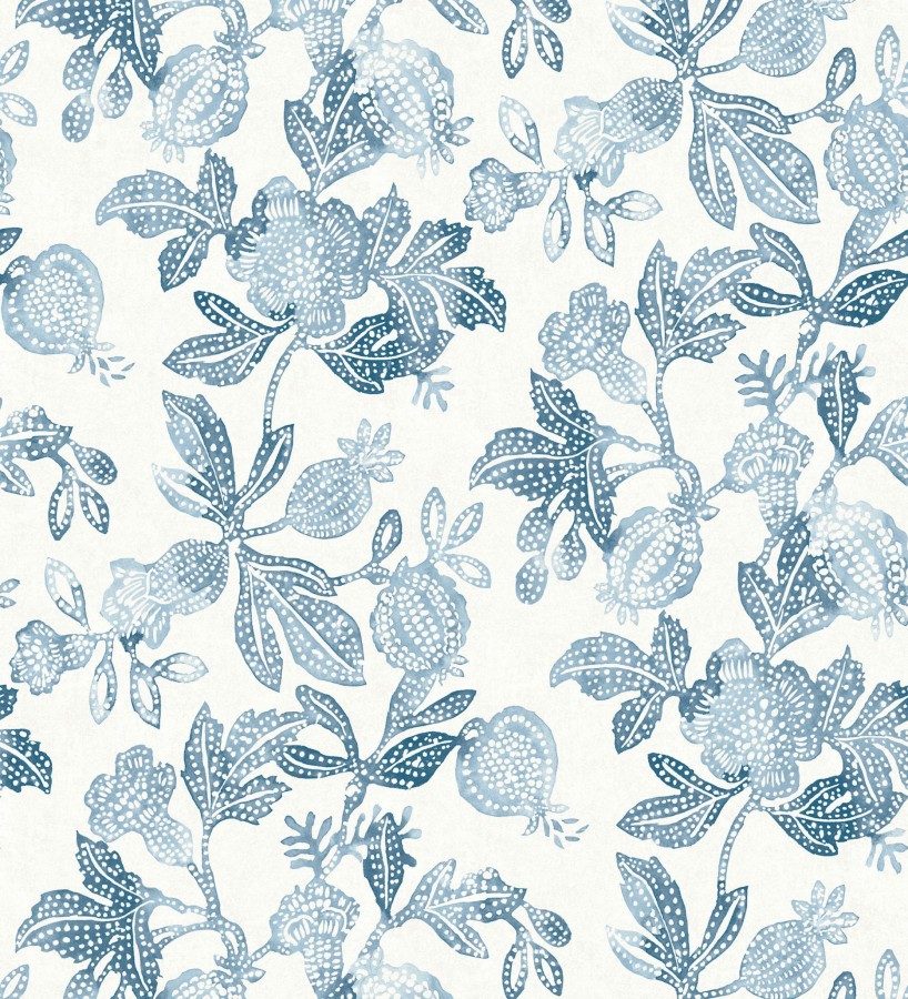 Papel pintado de flores y granadas tonos azules  Sienna Floral 683952
