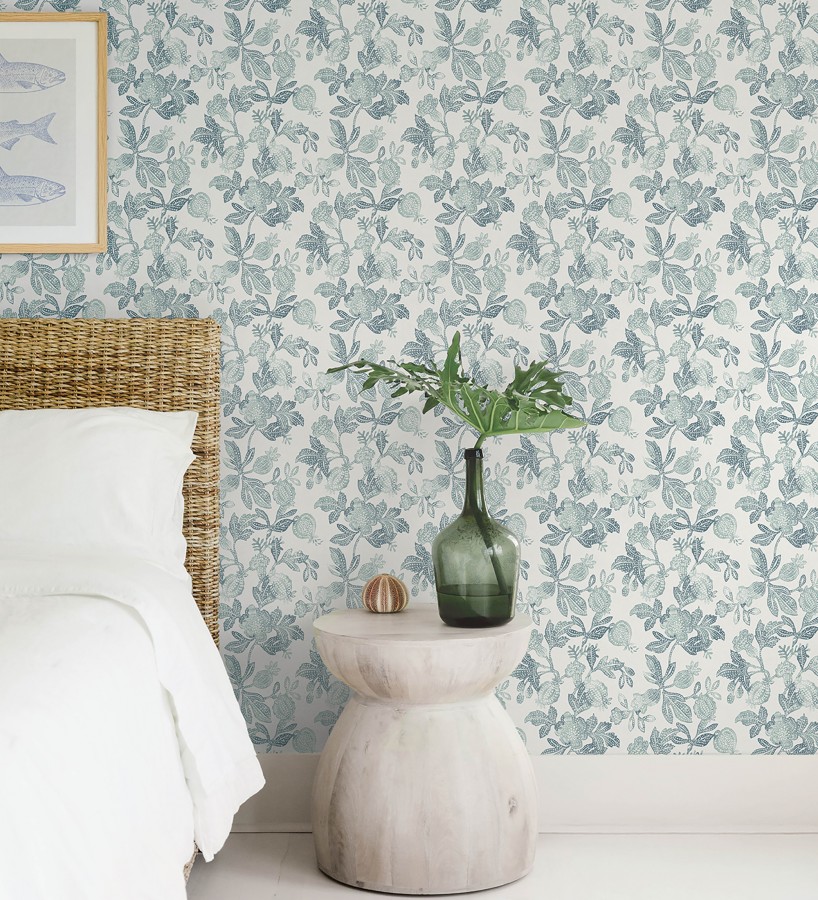 Papel pintado de flores y granadas tonos verdes  Sienna Floral 683954