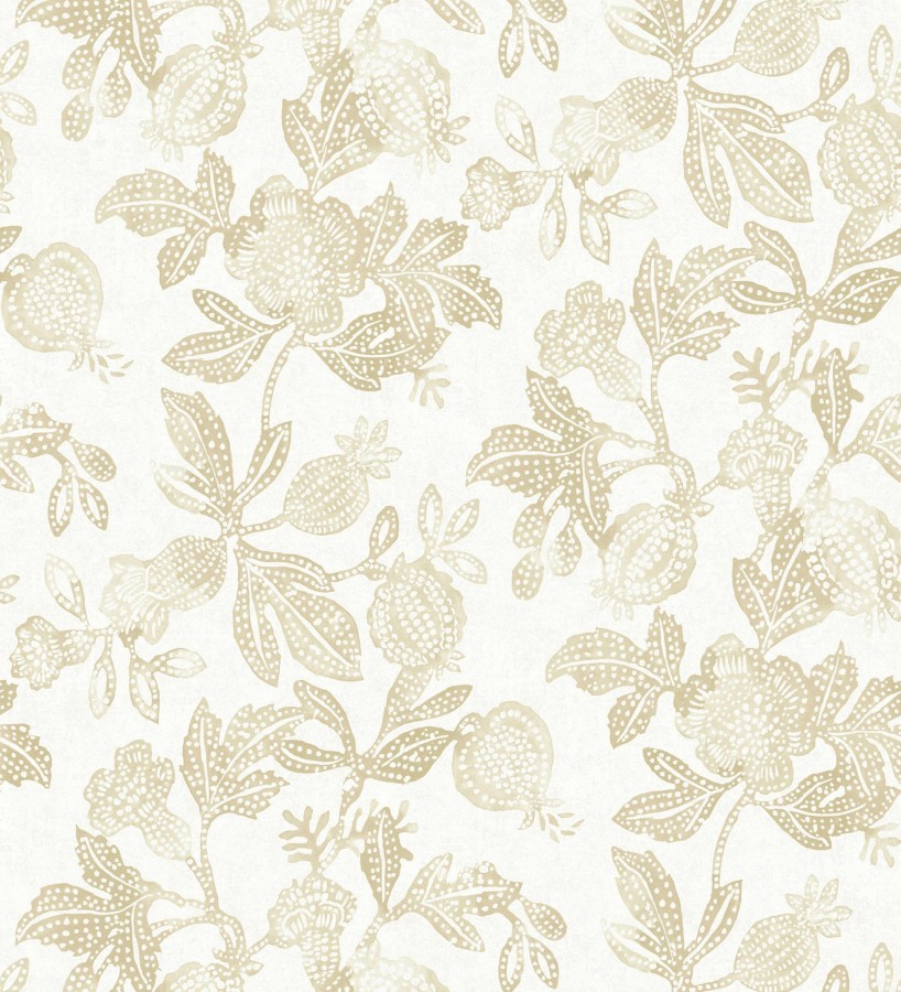 Papel pintado de flores y granadas tonos mostaza  Sienna Floral 683955