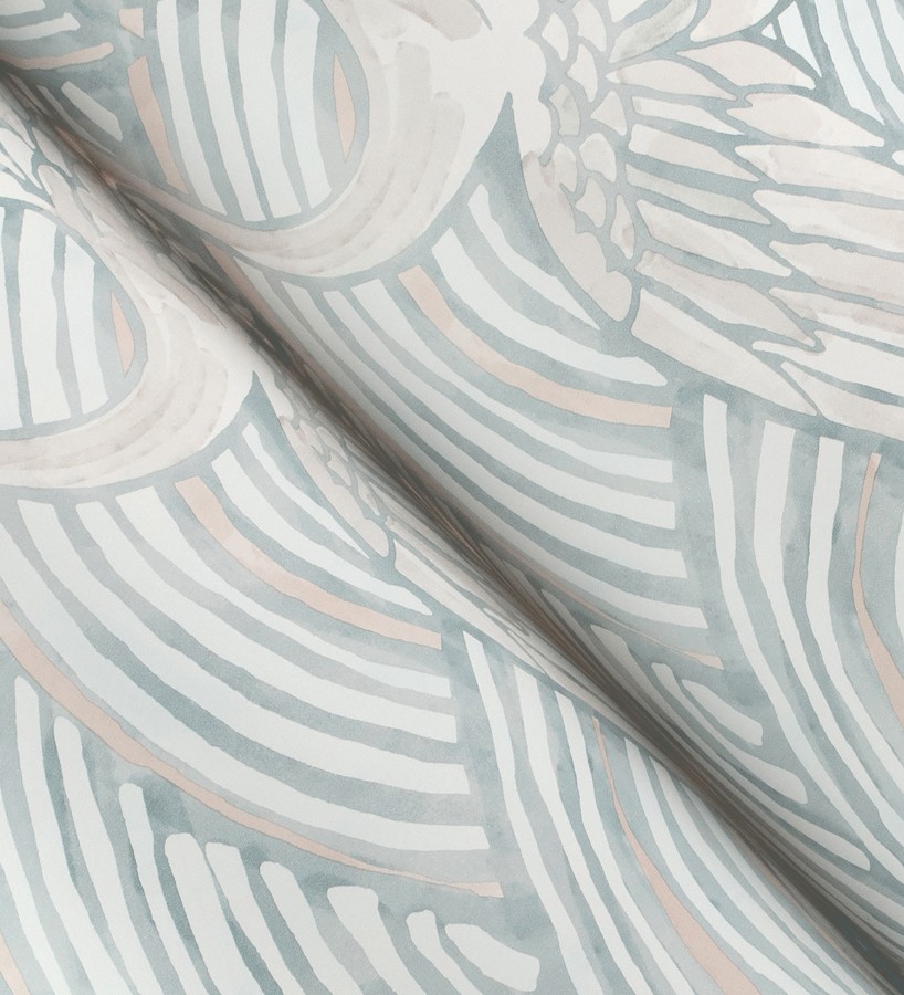 Papel pintado grullas y ondas estilo japonés acuarela tonos azules  Mila Winged 683958