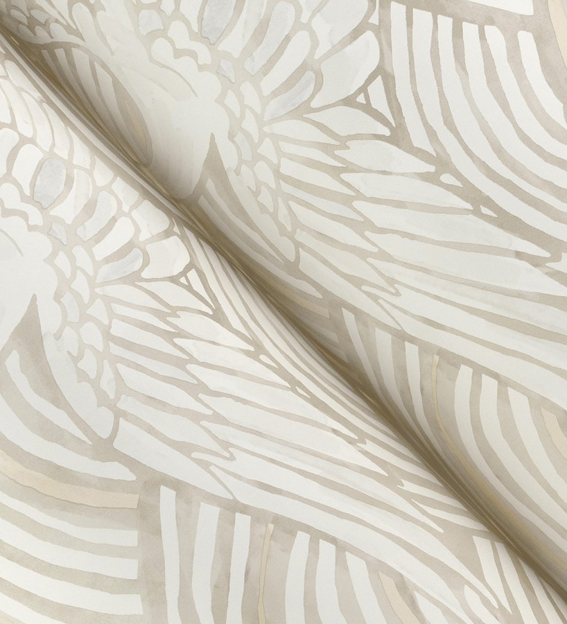 Papel pintado grullas y ondas estilo japonés acuarela tonos beige  Mila Winged 683959
