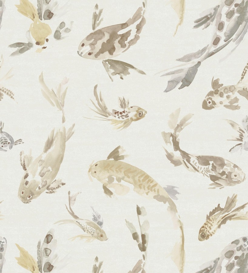Papel pintado de peces koi tonos beige y estilo japonés fondo nácar  Yoshi Lucky 683961