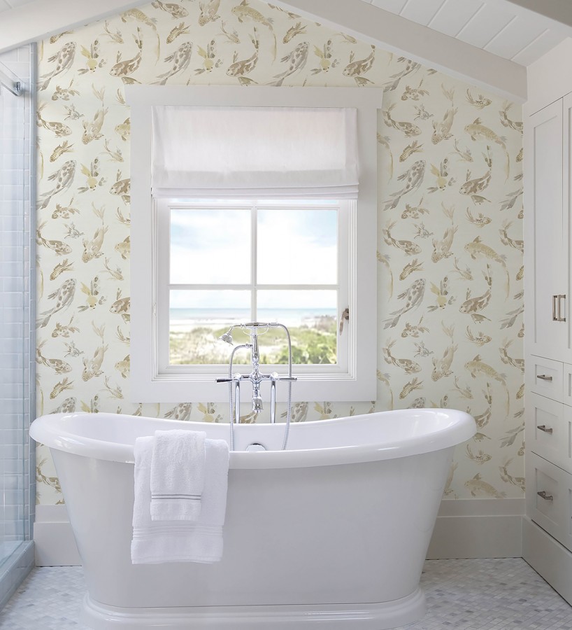 Papel pintado de peces koi tonos beige y estilo japonés fondo nácar  Yoshi Lucky 683961