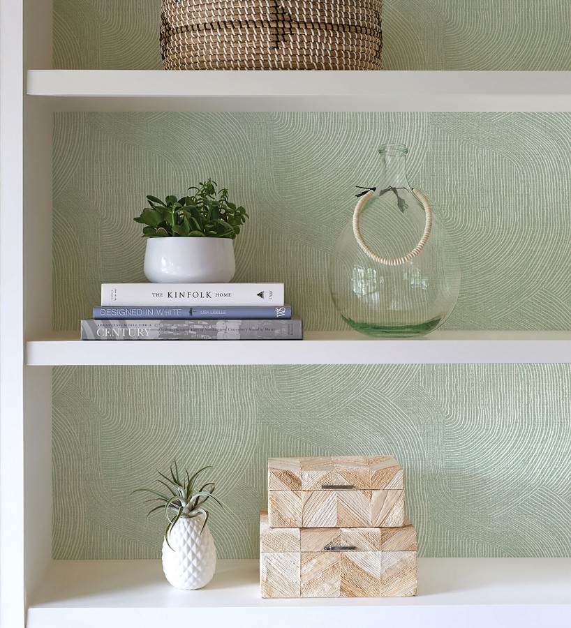 Papel pintado de líneas curvas fluidas en verde suave  Jude Minimal 683965