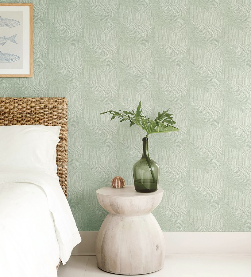Papel pintado de líneas curvas fluidas en verde suave  Jude Minimal 683965