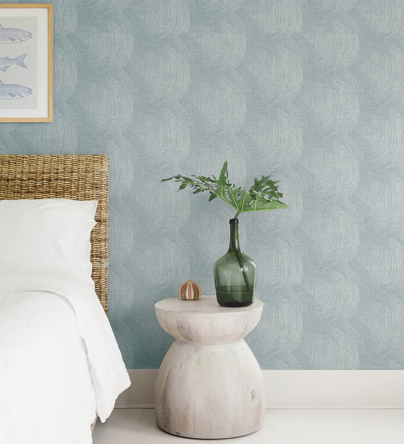 Papel pintado de líneas curvas fluidas en azul suave  Jude Minimal 683966