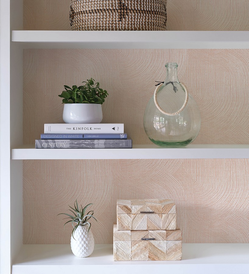 Papel pintado de líneas curvas fluidas en terracota suave  Jude Minimal 683967