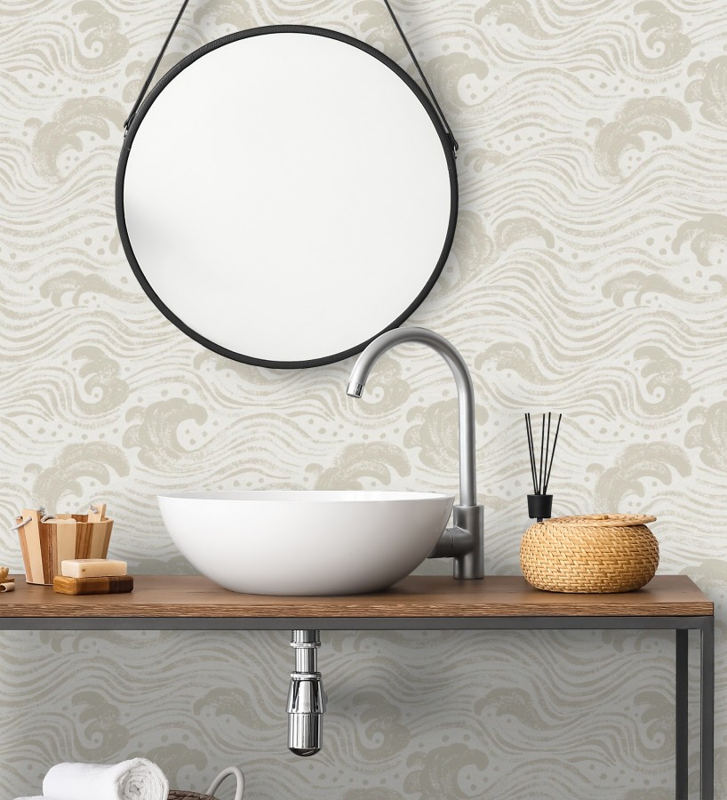 Papel pintado mar de olas rítmicas y espumosas en tonos beige  Kai Oceanic 683968