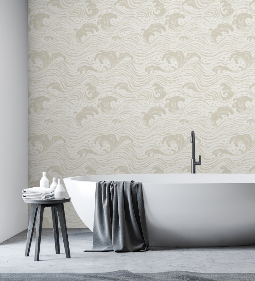 Papel pintado mar de olas rítmicas y espumosas en tonos beige  Kai Oceanic 683968
