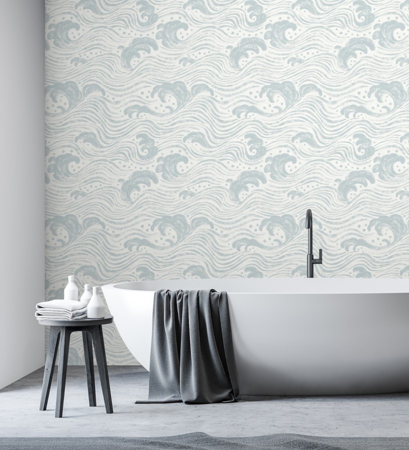 Papel pintado mar de olas rítmicas y espumosas en tonos azulados  Kai Oceanic 683969