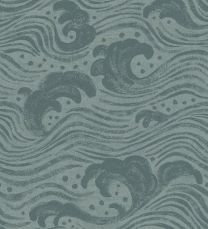 Papel pintado mar de olas rítmicas y espumosas en verde oscuro Kai Oceanic 683971