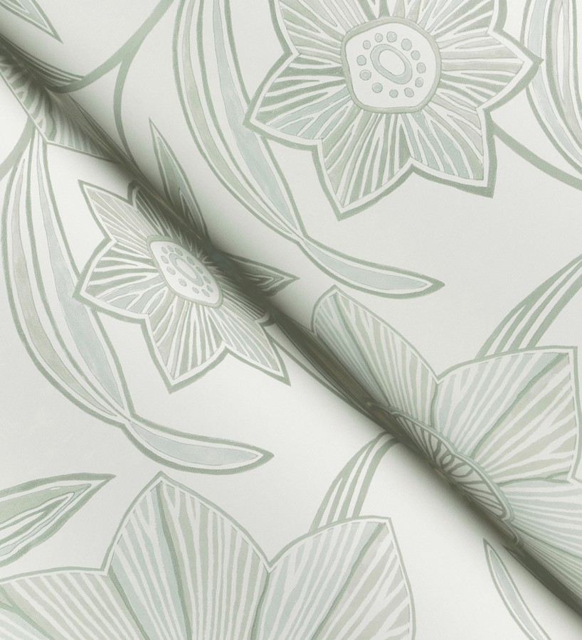 Papel pintado de flores de trazo lírico en verde salvia  Clara Bloom 683973