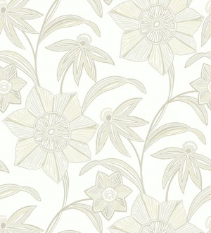 Papel pintado de flores de trazo lírico en beige y crema Clara Bloom 683975