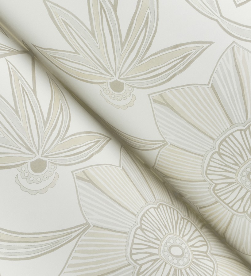 Papel pintado de flores de trazo lírico en beige y crema  Clara Bloom 683975