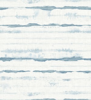 Papel pintado de rayas horizontales de acuarela azul acero sobre lienzo Bering Horizon 683976