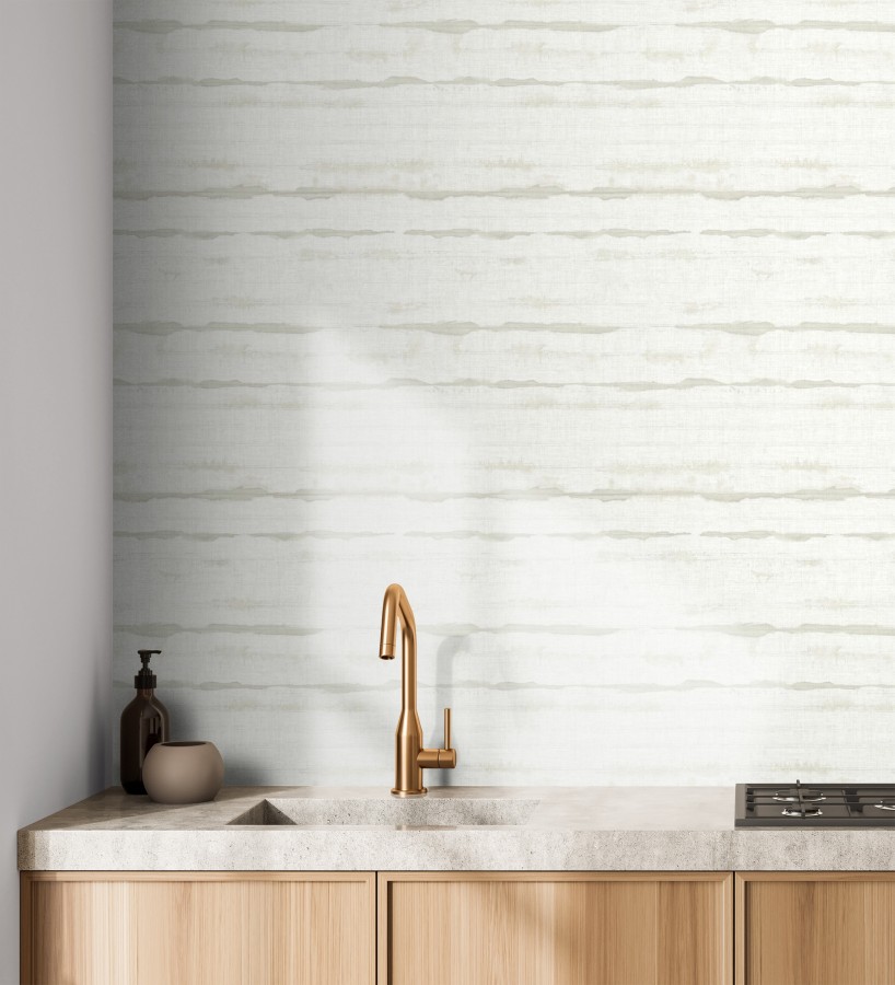 Papel pintado de rayas horizontales de acuarela beige sobre lienzo  Bering Horizon 683977