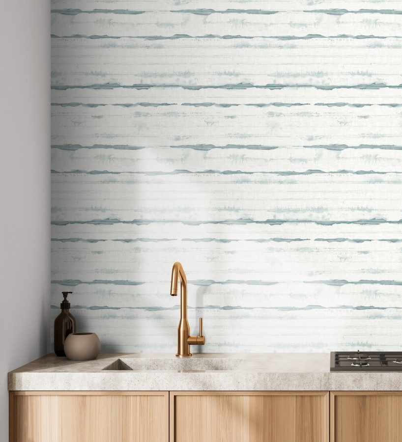 Papel pintado de rayas horizontales de acuarela azul petróleo sobre lienzo  Bering Horizon 683979