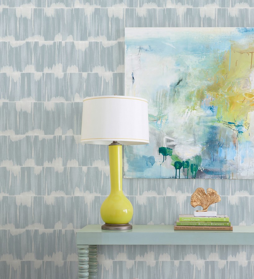 Papel pintado esencia de telar azul plomo estilo wabi sabi  Kira Ikat 683985