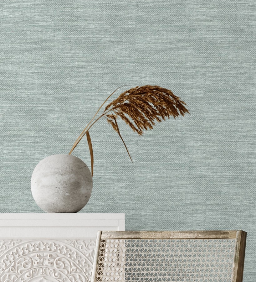 Papel pintado rafia con fibras de sisal teñido verde agua  Studs Texture 683987