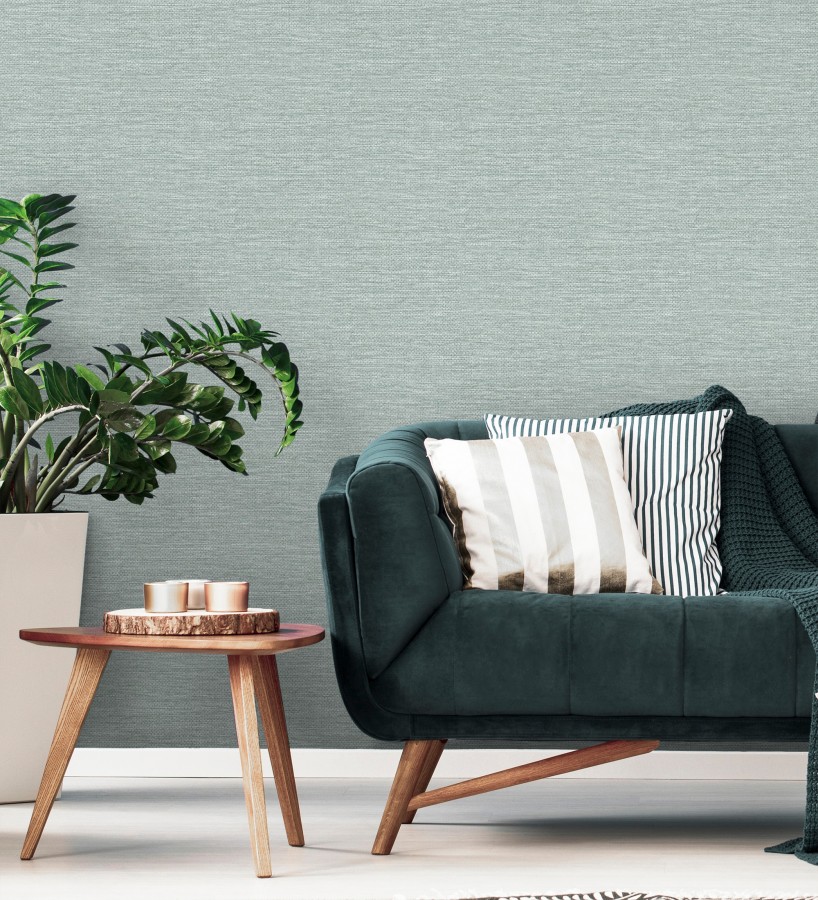 Papel pintado rafia con fibras de sisal teñido verde agua  Studs Texture 683987