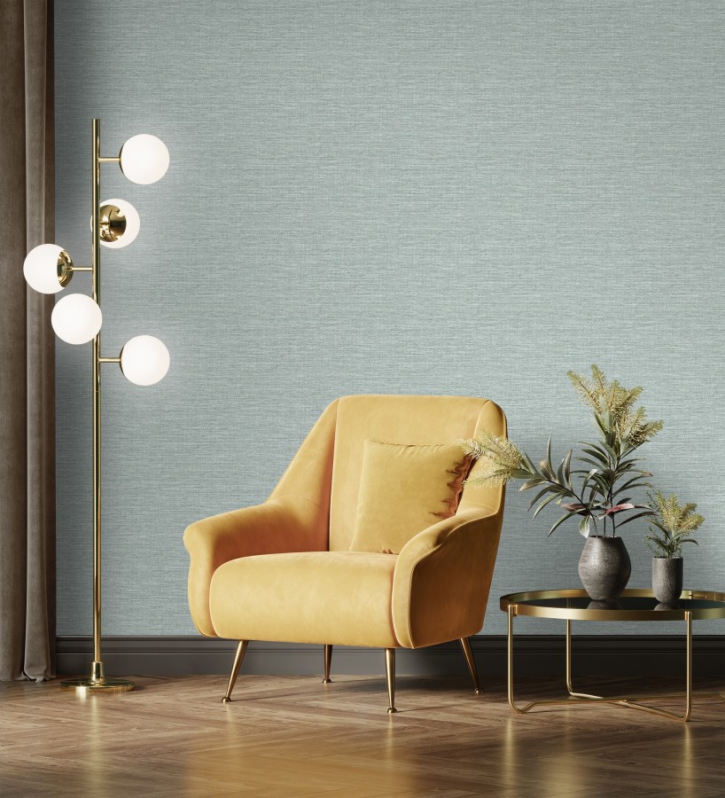 Papel pintado rafia con fibras de sisal teñido verde agua  Studs Texture 683987