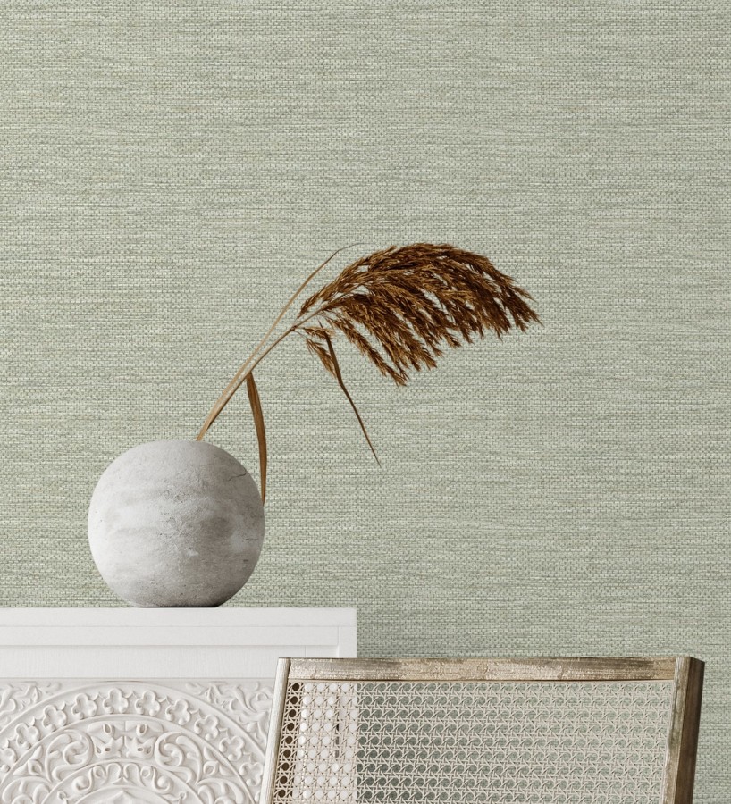 Papel pintado rafia con fibras de sisal teñido verde salvia  Studs Texture 683990