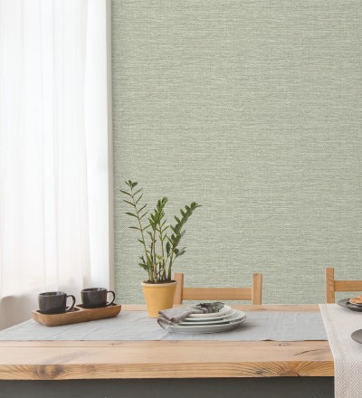 Papel pintado efecto rafia tejida con fibras de sisal en color verde salvia Studs Texture 683990