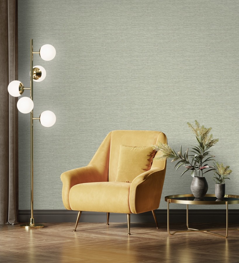 Papel pintado rafia con fibras de sisal teñido verde salvia  Studs Texture 683990