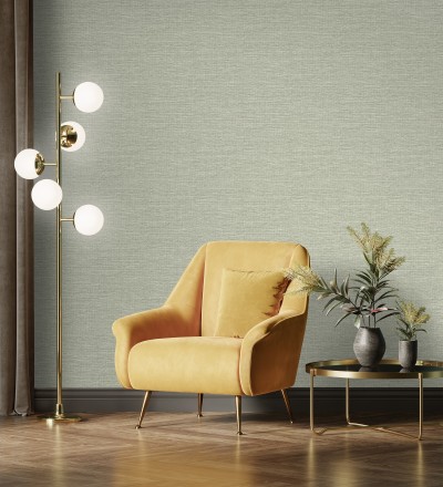Papel pintado efecto rafia tejida con fibras de sisal en color verde salvia Studs Texture 683990