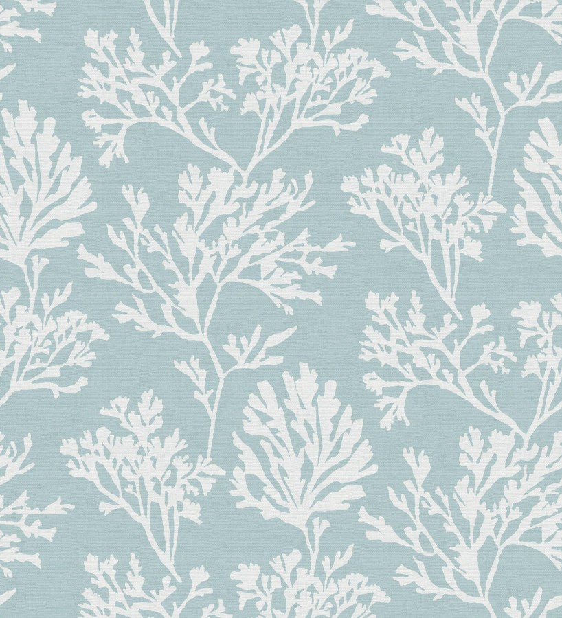 Papel pintado corales blancos dibujados sobre lienzo teñido de azul  Marina Coral 683995