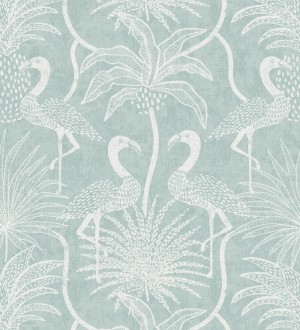 Papel pintado jungla vintage dibujada sobre lino verde agua Mila Paradise 683996