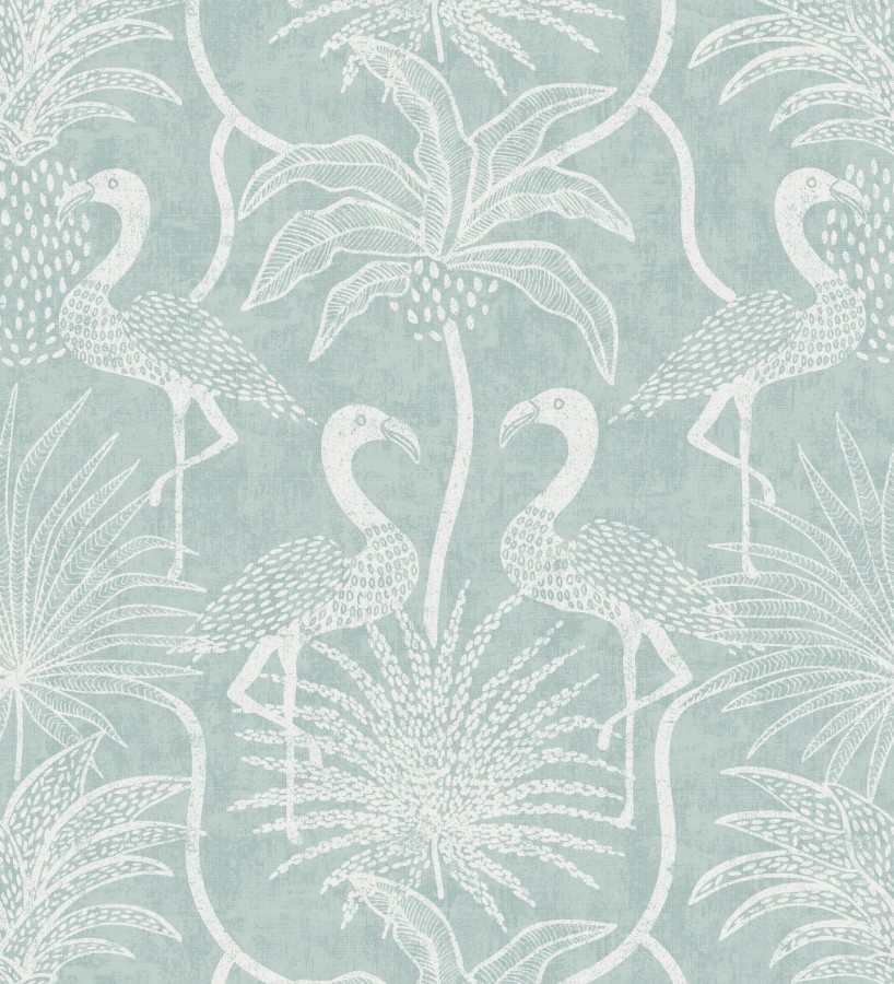 Papel pintado jungla vintage dibujada sobre lino verde agua  Mila Paradise 683996