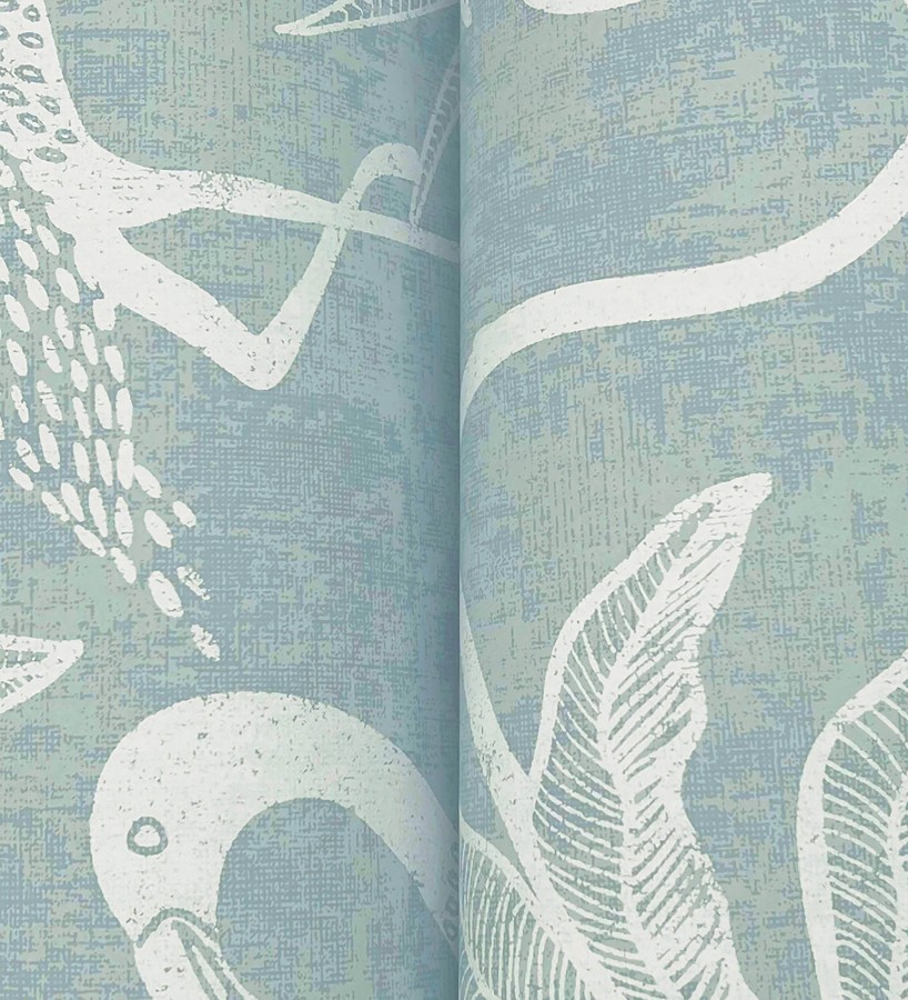 Papel pintado jungla vintage dibujada sobre lino verde agua  Mila Paradise 683996