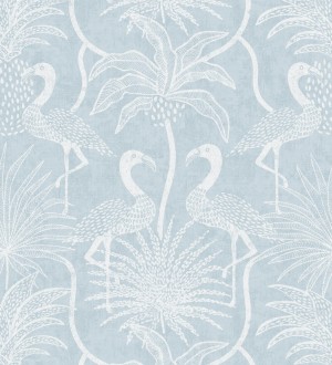 Papel pintado jungla vintage dibujada sobre lino azul cielo Mila Paradise 683997