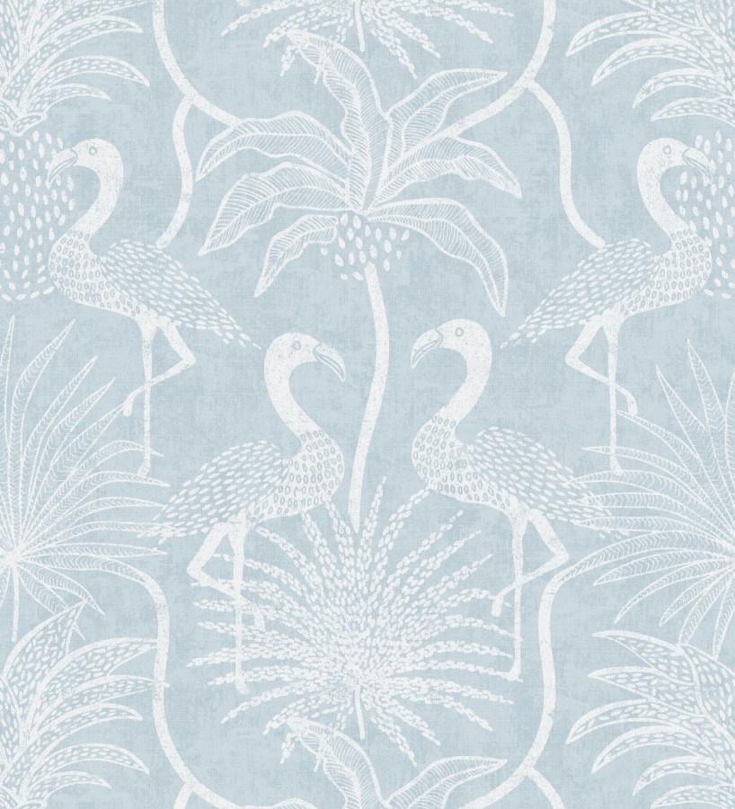 Papel pintado jungla vintage dibujada sobre lino azul cielo  Mila Paradise 683997