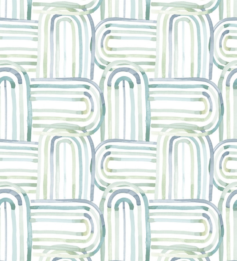 Papel pintado de arcos translúcidos tonos verdes y azul  Arlo Looping 684008