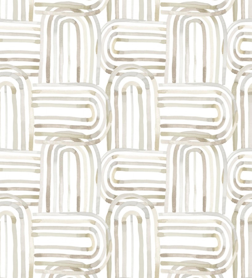 Papel pintado de arcos translúcidos tonos beige y grises  Arlo Looping 684010