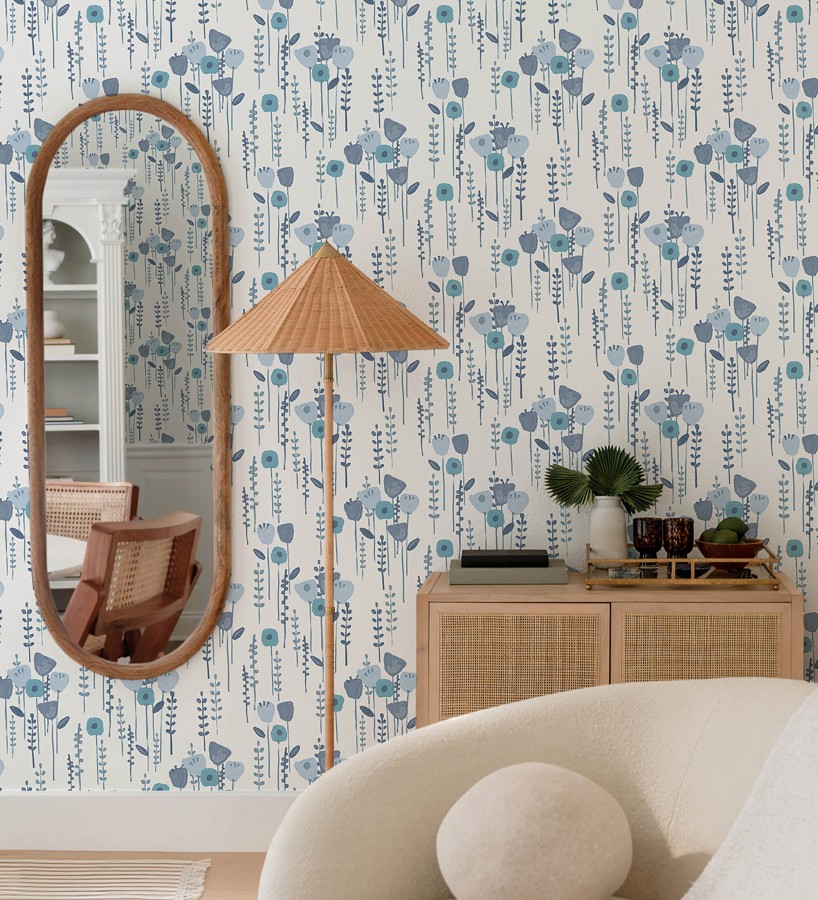 Papel pintado ramilletes de flores tonos azules  Freya Meadow 684012