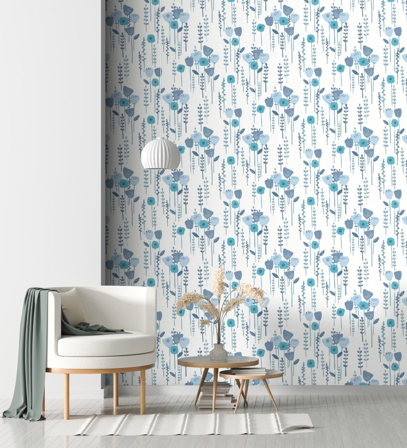 Papel pintado ramilletes de flores tonos azules  Freya Meadow 684012