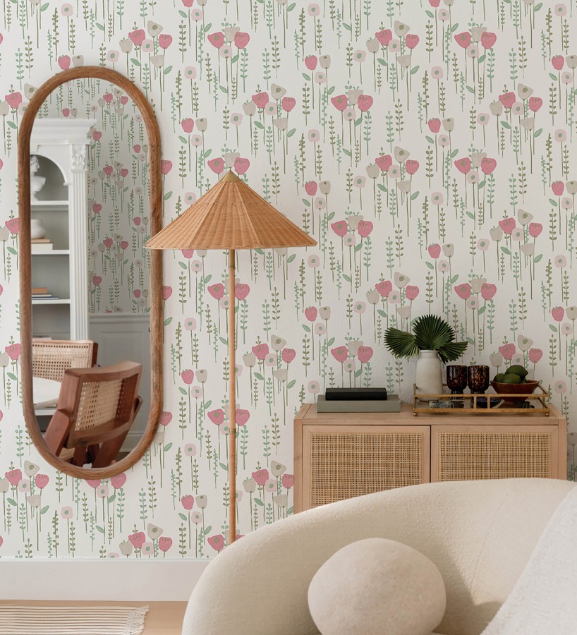 Papel pintado ramilletes de flores tonos rosa  Freya Meadow 684013
