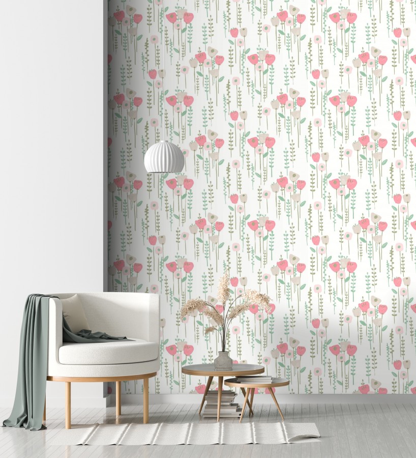 Papel pintado ramilletes de flores tonos rosa  Freya Meadow 684013