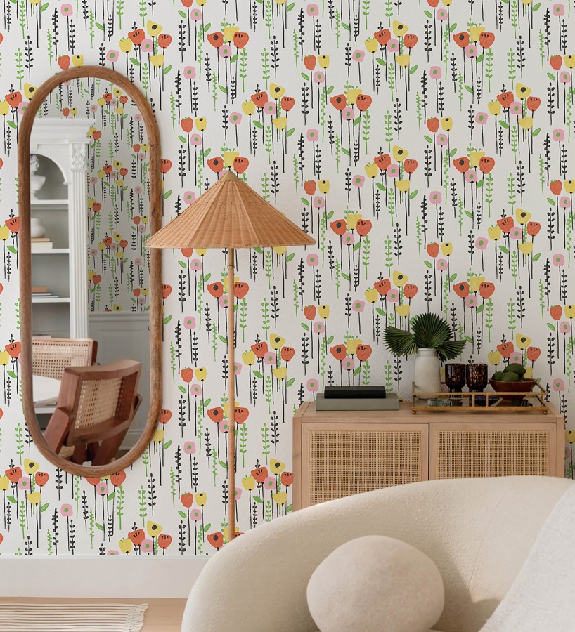 Papel pintado ramilletes de flores tonos amarillos rosas y amarillos  Freya Meadow 684014